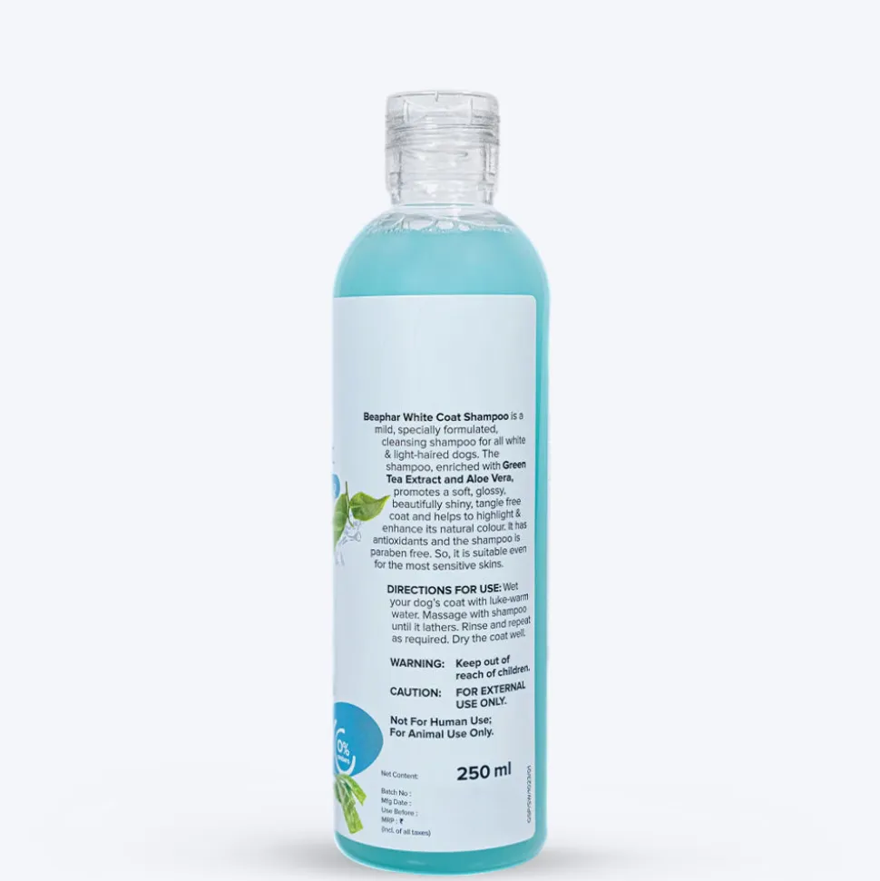 Beaphar White And Shiny Coat Shampoo For Dog - Green Tea Extract & Aloe Vera - 250 ml