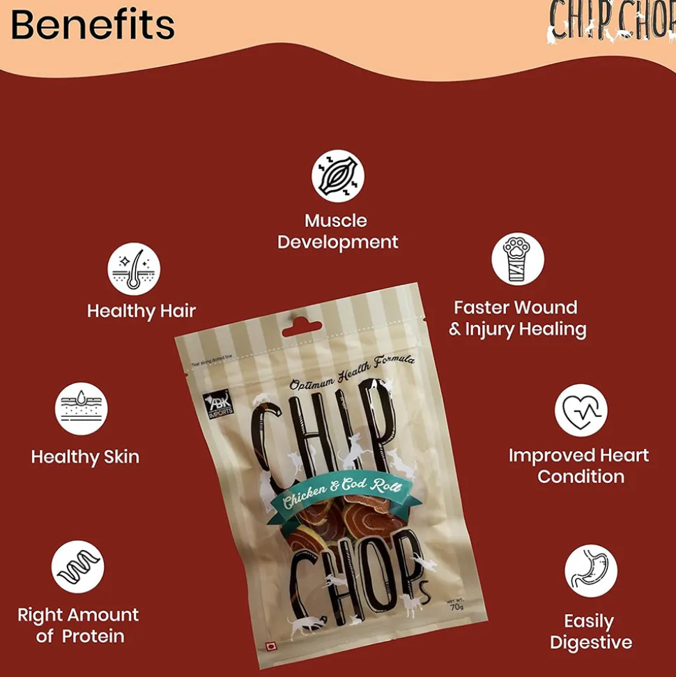 Chip Chops Chicken & Codfish Roll Treats For Dog - 70 g