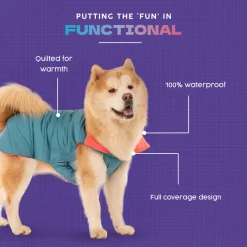 Dash Dog Puffer Dog Jacket - Aqua & Coral