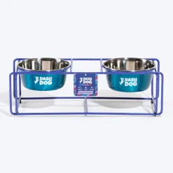 Dash Dog Rainbow Rush Elevated Double Diner With Steel Bowl Inserts For Dog - Violet