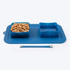 Dash Dog Travel Foldable Double Diner For Dog - Blue
