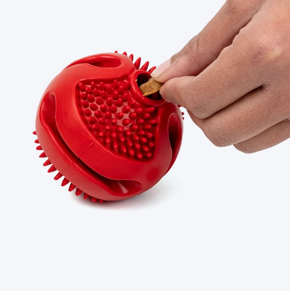 Dash Dog Spikey Snacker Chew Ball Dog Toy - Red