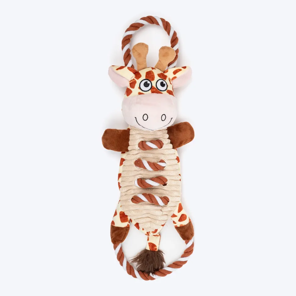 Dash Dog Stripy Giraffe Squeaky Plush Toy For Dog - Brown & Beige