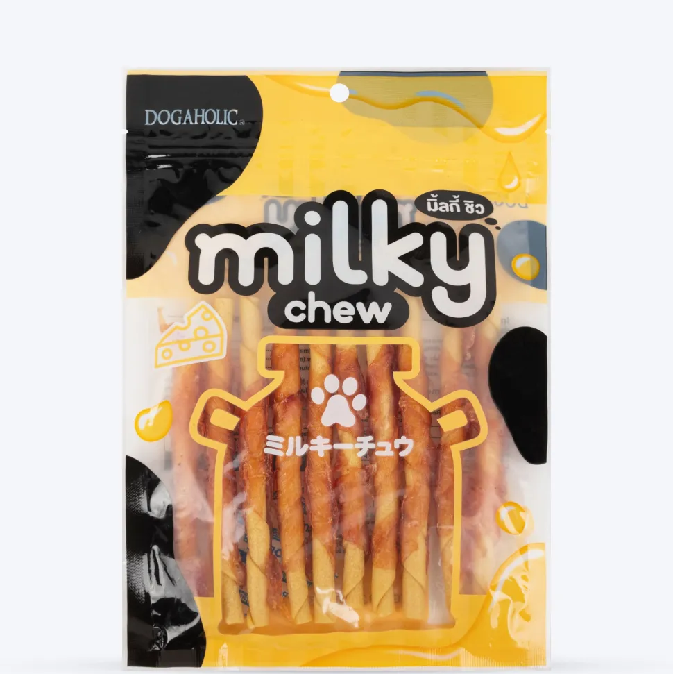 Dogaholic Milky Chew Cheese & Chicken Sticks Treat For Dog - 130 g (10 Pcs)