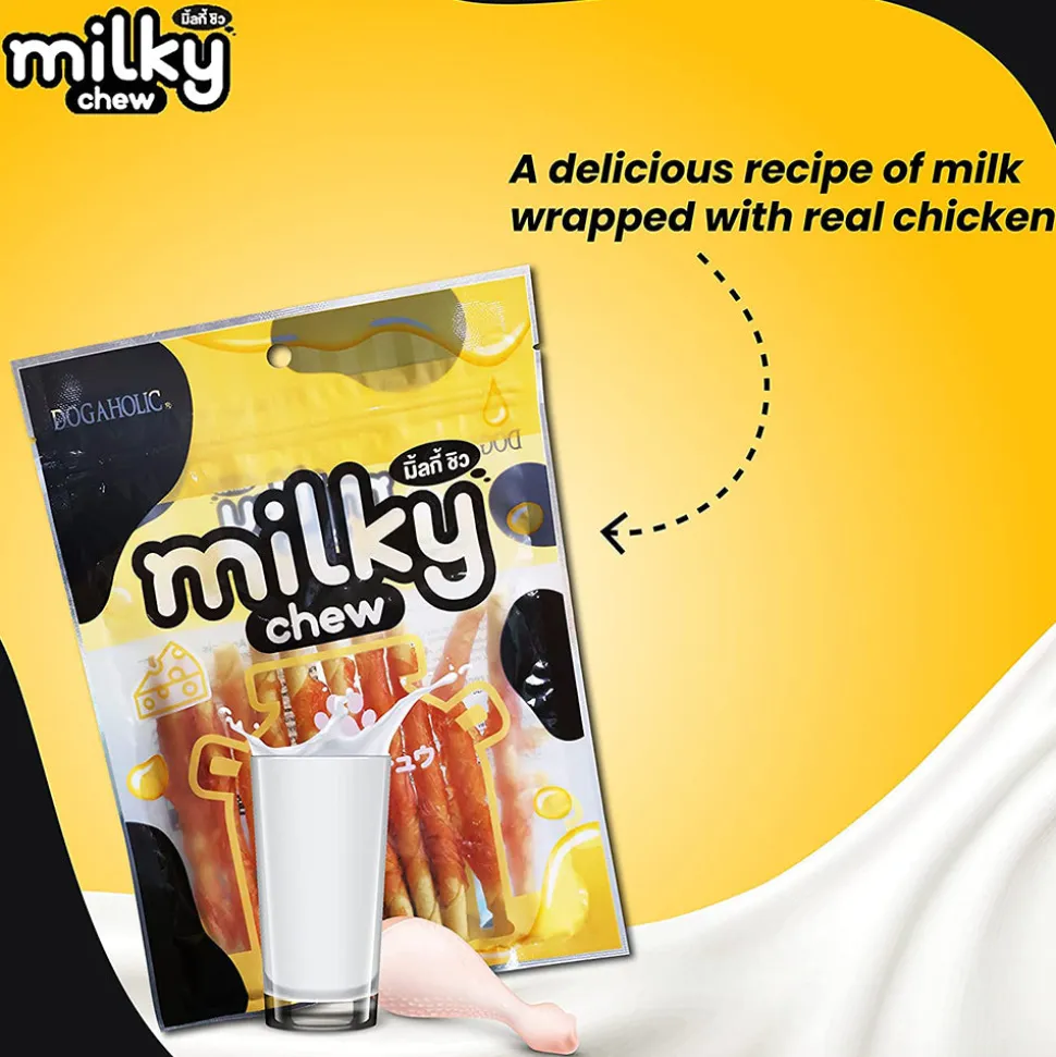 Dogaholic Milky Chew Cheese & Chicken Sticks Treat For Dog - 130 g (10 Pcs)