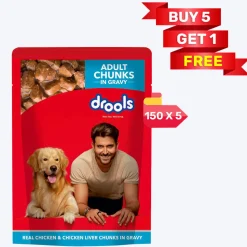 Drools Real Chicken and Chicken Liver Chunks in Gravy Wet Food For Adult Dog - 150 g