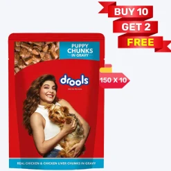 Drools Real Chicken and Chicken Liver Chunks in Gravy Puppy Wet Dog Food - 150 g