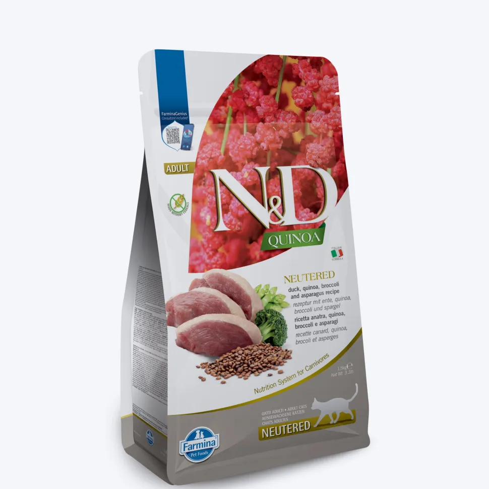 Farmina N&D Quinoa Neutered Duck, Broccoli & Asparagus Dry Food For Adult Cat - 1.5 kg