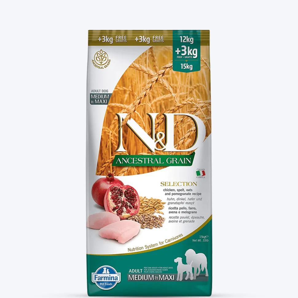 Farmina N&D Ancestral Grain Medium & Maxi Breed Dry Adult Dog Food - Chicken & Pomegranate