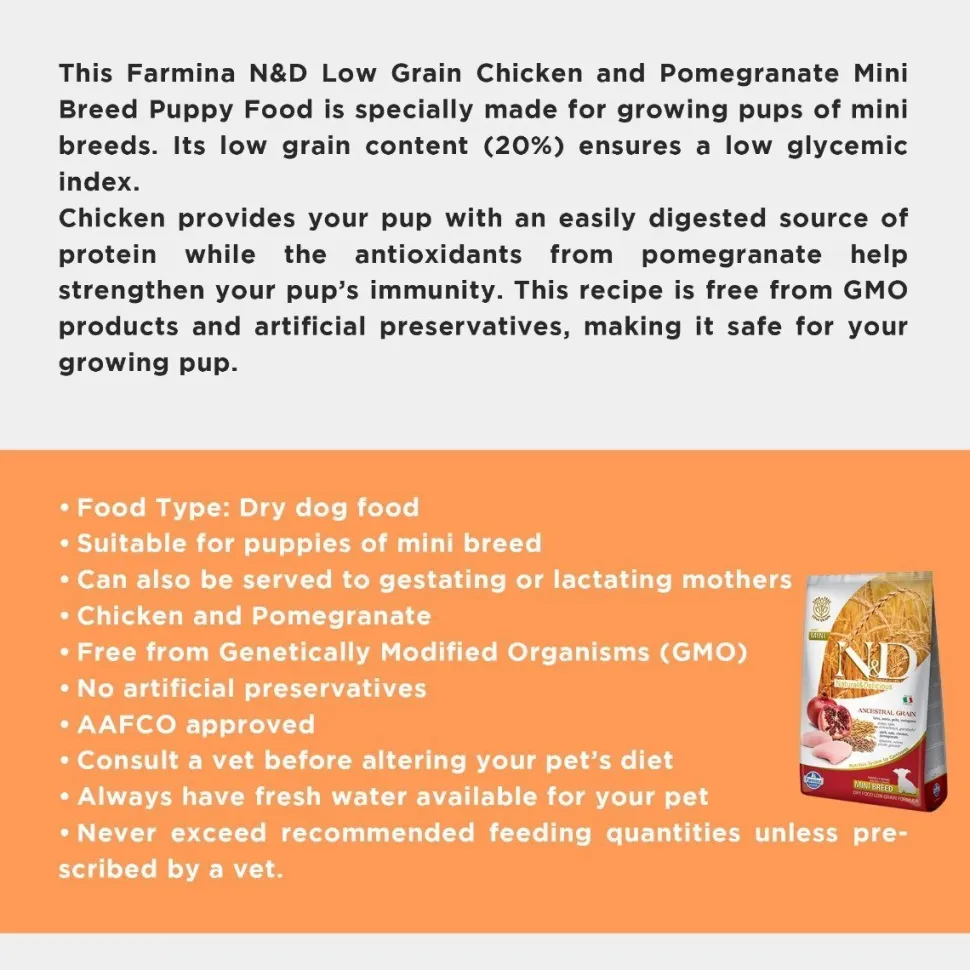 Farmina N&D Ancestral Grain Mini Breed Dry Puppy Food - Chicken & Pomegranate