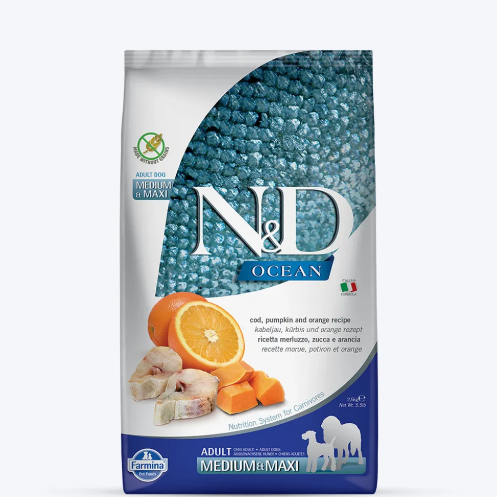 Farmina N&D Pumpkin Codfish & Orange Grain Free Medium & Maxi Breed Dry Adult Dog Food