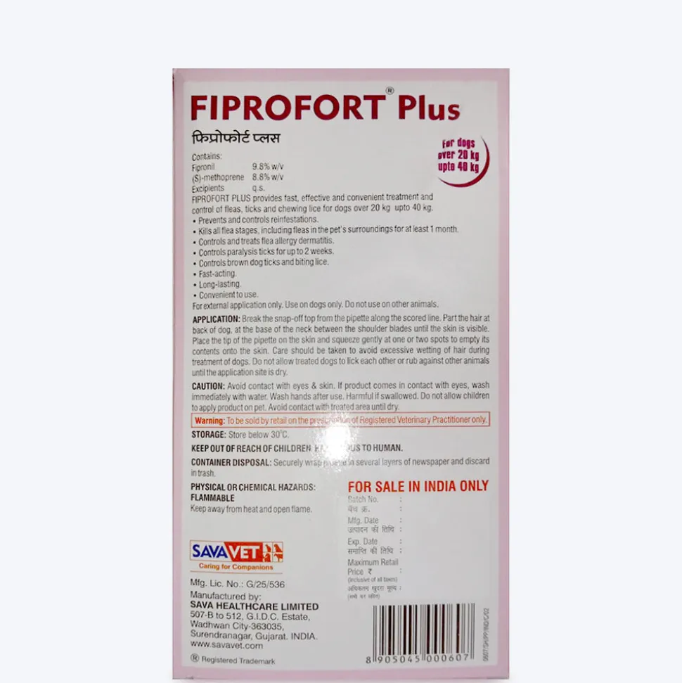 Fiprofort Plus Spot- Ticks & Fleas Solution for Dogs (20-40 kg)