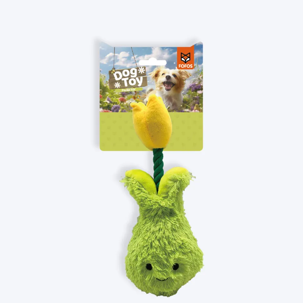 FOFOS Garden Tulip Squeaky Plush Toy For Dog - Green & Yellow
