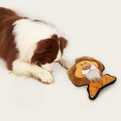 FOFOS Lion Safari Line Squeaky Plush Toy For Dog - Brown