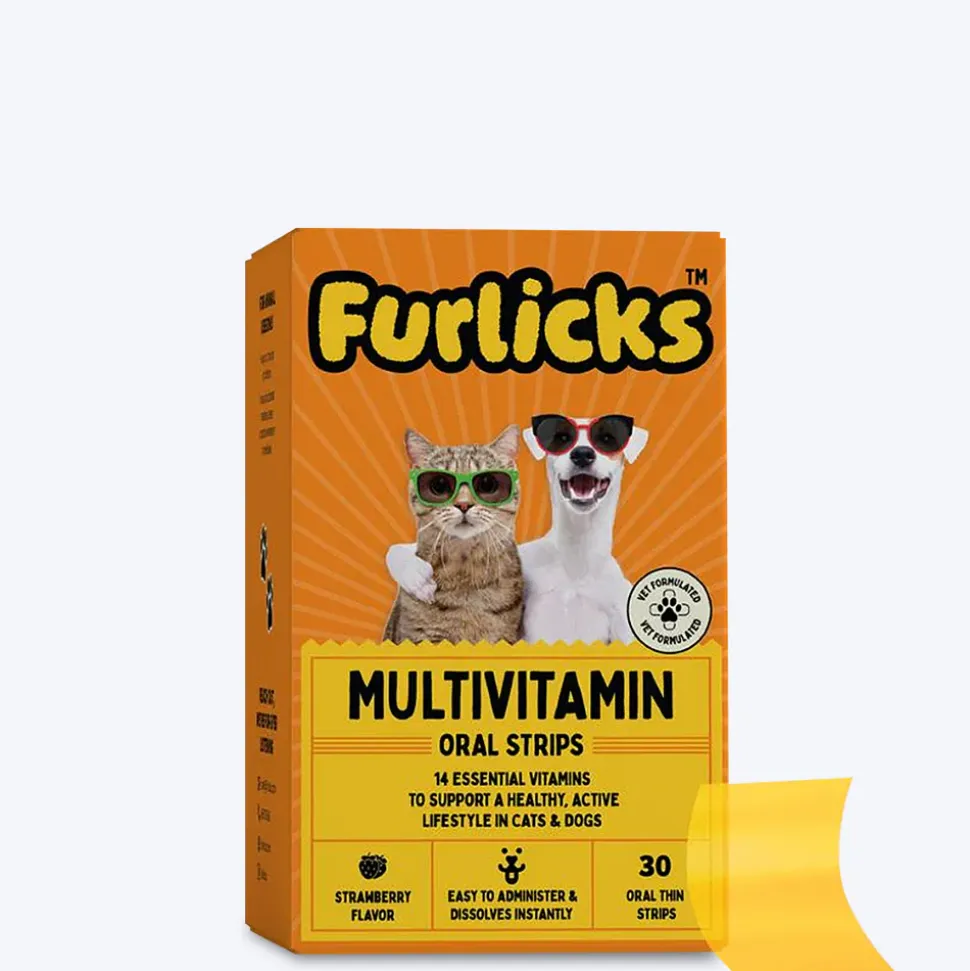 Furlicks Multivitamin Strawberry Oral Supplement For Cat and Dog - 45g (30 Strips)