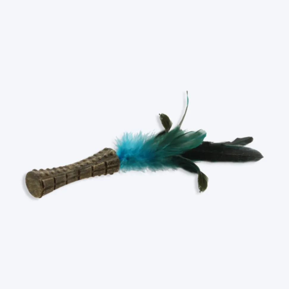 GiGwi Catnip Johnny Stick Cat Toy (with Natural Feathers) - Blue