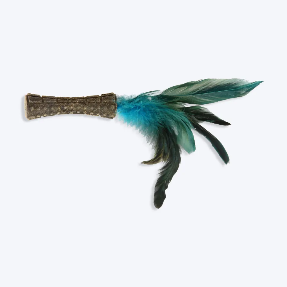 GiGwi Catnip Johnny Stick Cat Toy (with Natural Feathers) - Blue