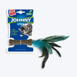 GiGwi Catnip Johnny Stick Cat Toy (with Natural Feathers) - Blue