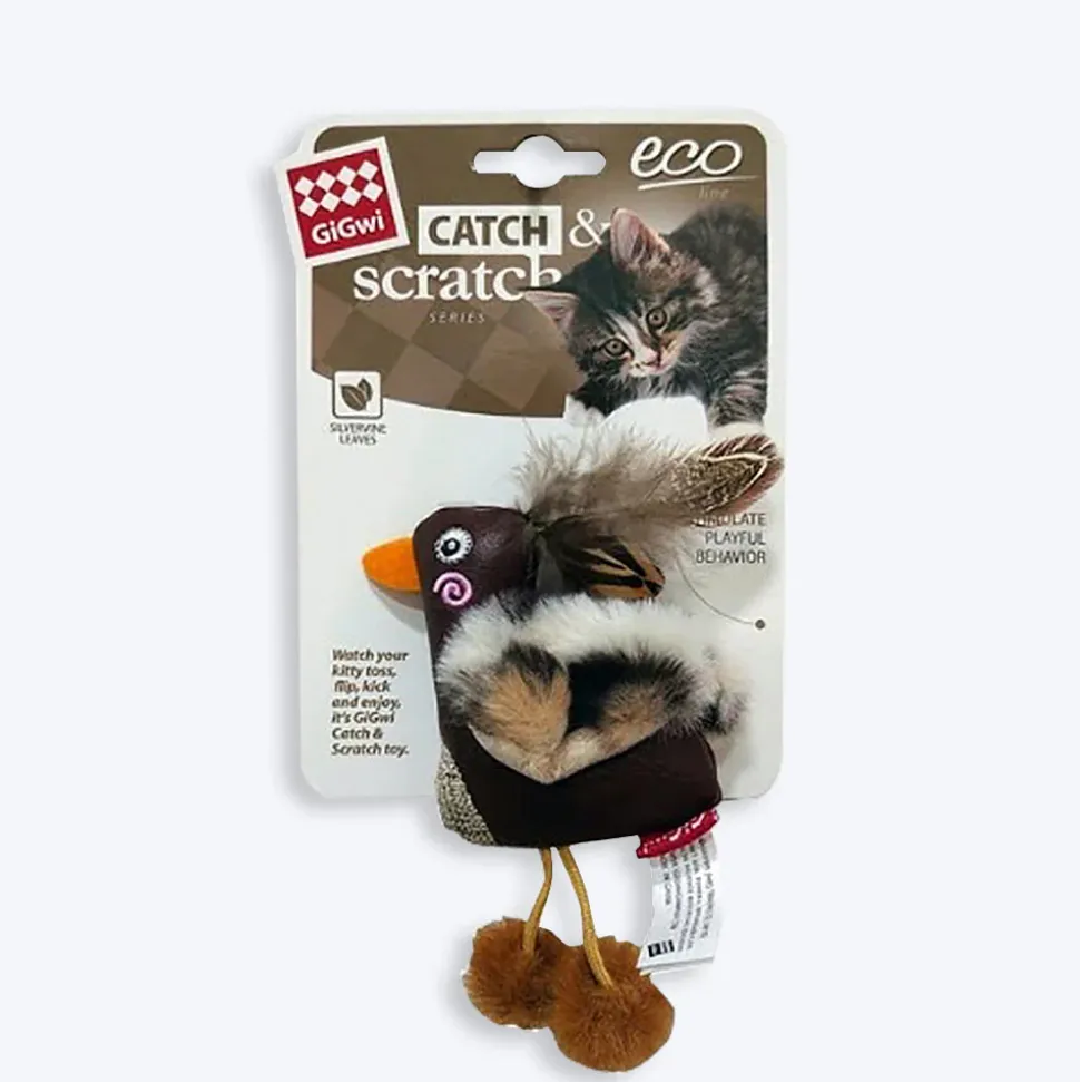 GiGwi Duck Catch And Scratch Ecoline With Slivervine Leaves And Leatherette Cat Toy