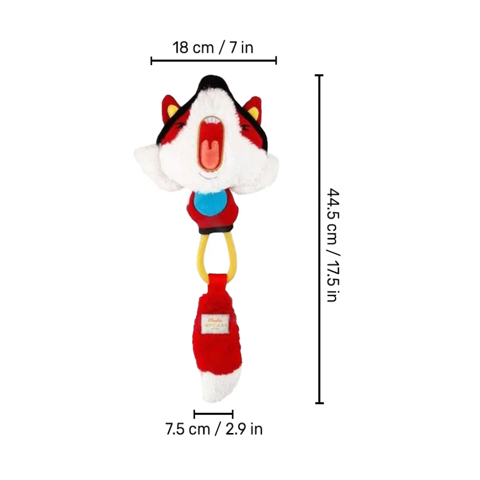GiGwi Fox Elastic Tug Hercules With Squeaker Fetch Dog Toy - Red - M