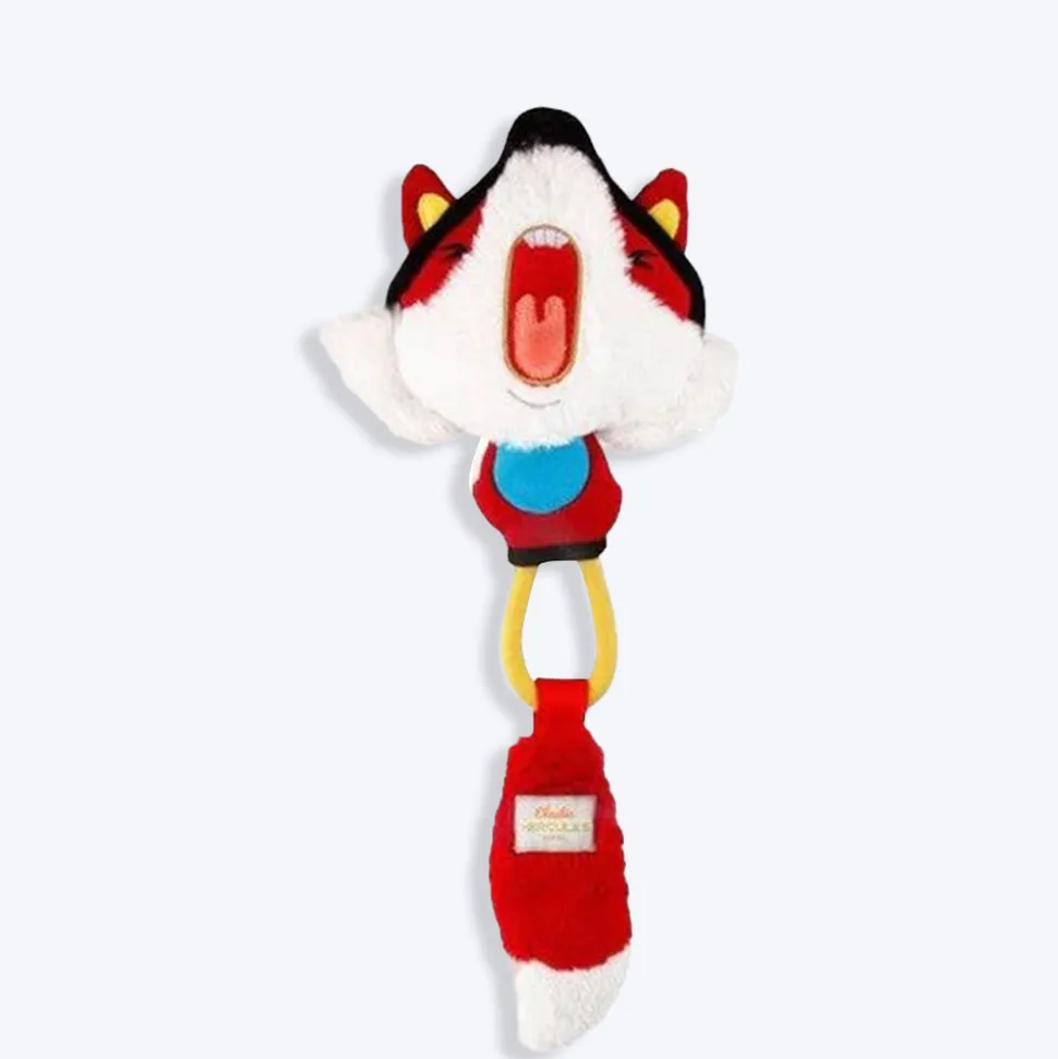 GiGwi Fox Elastic Tug Hercules With Squeaker Fetch Dog Toy - Red - M