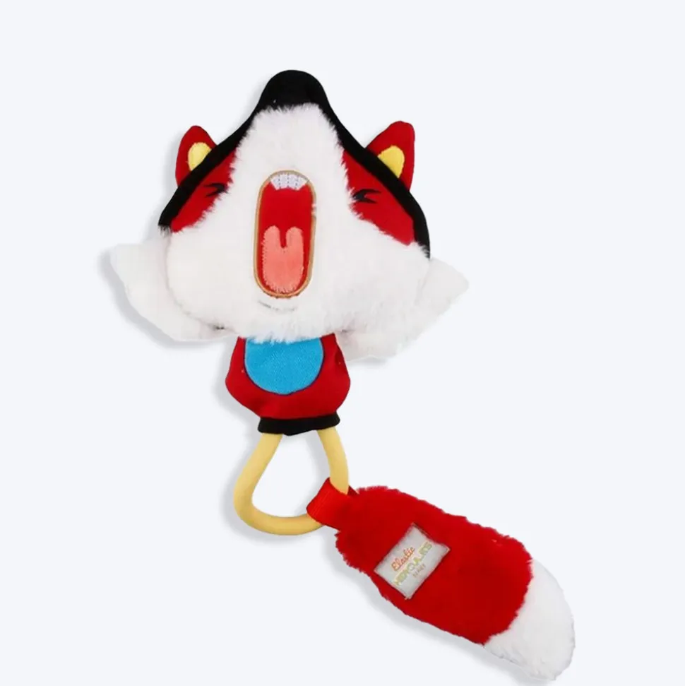 GiGwi Fox Elastic Tug Hercules With Squeaker Fetch Dog Toy - Red - M