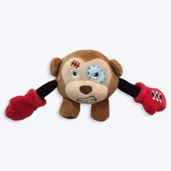 GiGwi Monkey Rock Zoo King Boxer With Squeaker, Bungee Arm Fetch Dog Toy - Brown - S