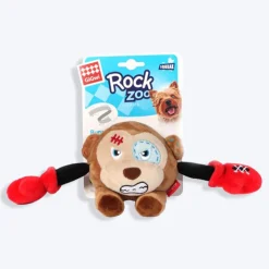 GiGwi Monkey Rock Zoo King Boxer With Squeaker, Bungee Arm Fetch Dog Toy - Brown - S