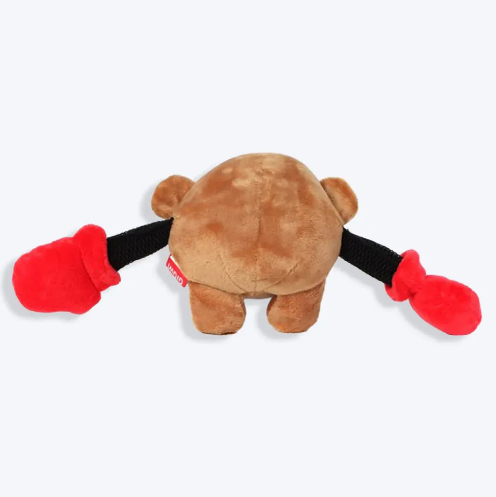 GiGwi Monkey Rock Zoo King Boxer With Squeaker, Bungee Arm Fetch Dog Toy - Brown - S