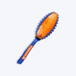 GiGwi Push To Mute Dog Chew Toy - Rugby Ball (Solid/Transparent) - Blue/Orange