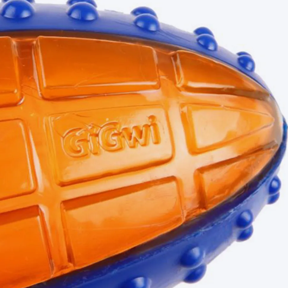 GiGwi Push To Mute Dog Chew Toy - Rugby Ball (Solid/Transparent) - Blue/Orange