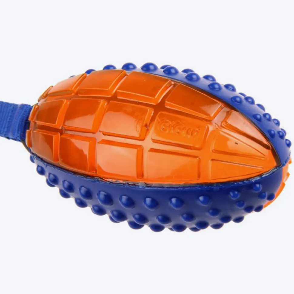 GiGwi Push To Mute Dog Chew Toy - Rugby Ball (Solid/Transparent) - Blue/Orange
