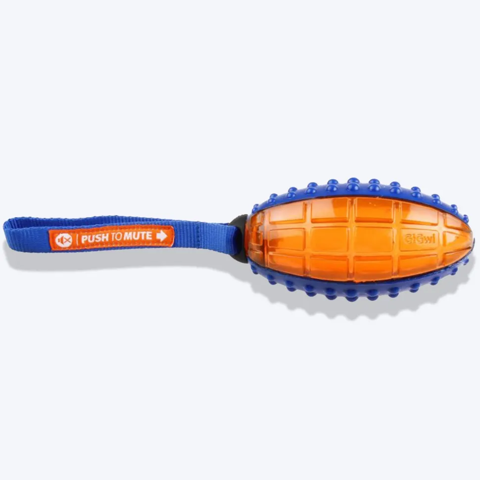 GiGwi Push To Mute Dog Chew Toy - Rugby Ball (Solid/Transparent) - Blue/Orange