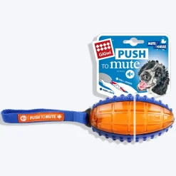 GiGwi Push To Mute Dog Chew Toy - Rugby Ball (Solid/Transparent) - Blue/Orange