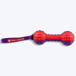 GiGwi Push To Mute Dog Chew Toy - Dumbbell (Solid) - Red/Purple