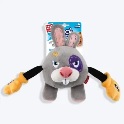 GiGwi Rabbit Rock Zoo King Boxer With Squeaker, Bungee Arm Fetch Dog Toy - Grey - S