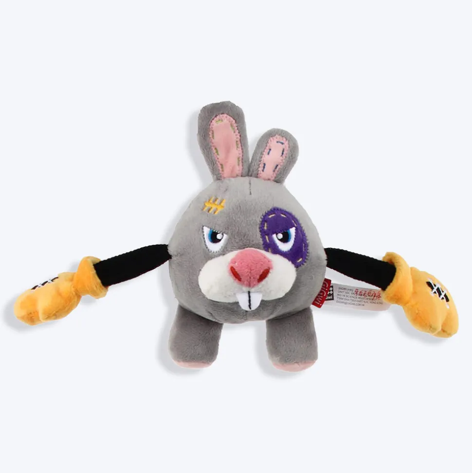 GiGwi Rabbit Rock Zoo King Boxer With Squeaker, Bungee Arm Fetch Dog Toy - Grey - S