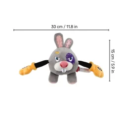 GiGwi Rabbit Rock Zoo King Boxer With Squeaker, Bungee Arm Fetch Dog Toy - Grey - S