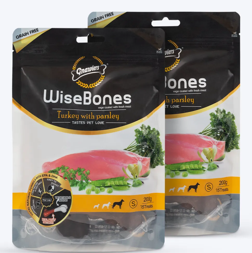 Gnawlers Wisebones Dog Treat - Turkey with Parsley - 200 g