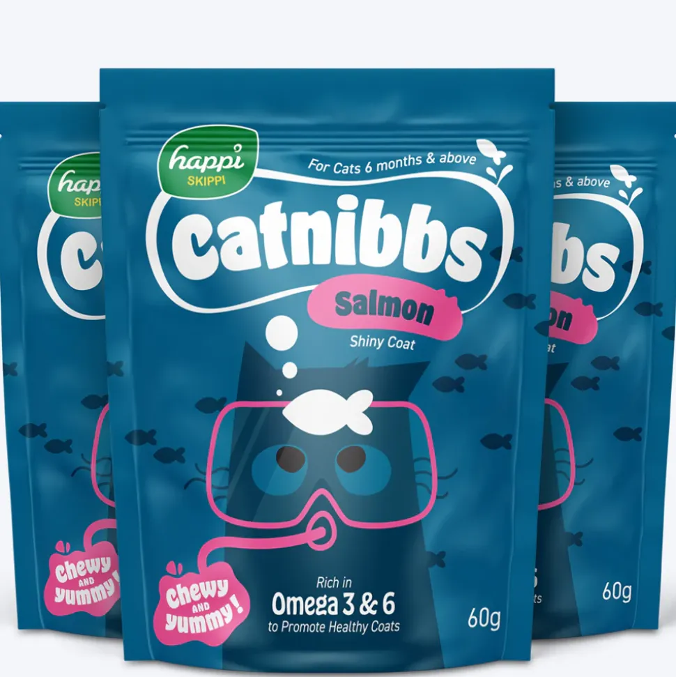 Happi Skippi Catnibbs Salmon Shiny Coat Chewy & Yummy Cat Treat - 60 gm (Best Before September'26)