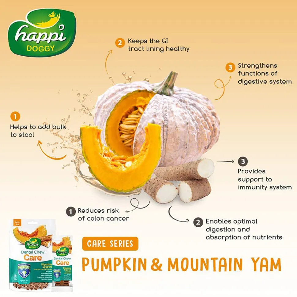Happi Doggy Vegetarian Dental Chew (Digestive Support) - Pumpkin & Mountain Yam (Singles) - 25 g