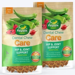 Happi Doggy Vegetarian Dental Chew - Care (Hip & Joint Support) Rosehip & Okra - Petite - 2.5 inch - 150 g - 18 Pieces