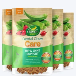 Happi Doggy Vegetarian Dental Chew - Care (Hip & Joint Support) Rosehip & Okra - Petite - 2.5 inch - 150 g - 18 Pieces