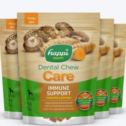 Happi Skippi Dental Chew Care (Immune Support) - Turmeric & Shiitake- Petite - 2.5 inch - 150g - 18 Pieces