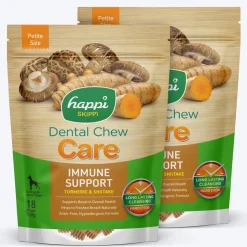 Happi Skippi Dental Chew Care (Immune Support) - Turmeric & Shiitake- Petite - 2.5 inch - 150g - 18 Pieces