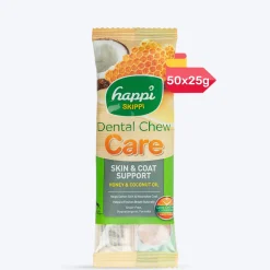 Happi Skippi Dental Chew Care Skin & Coat Support Honey & Coconut Oil Dog Treats - 4 inch - 25 gm