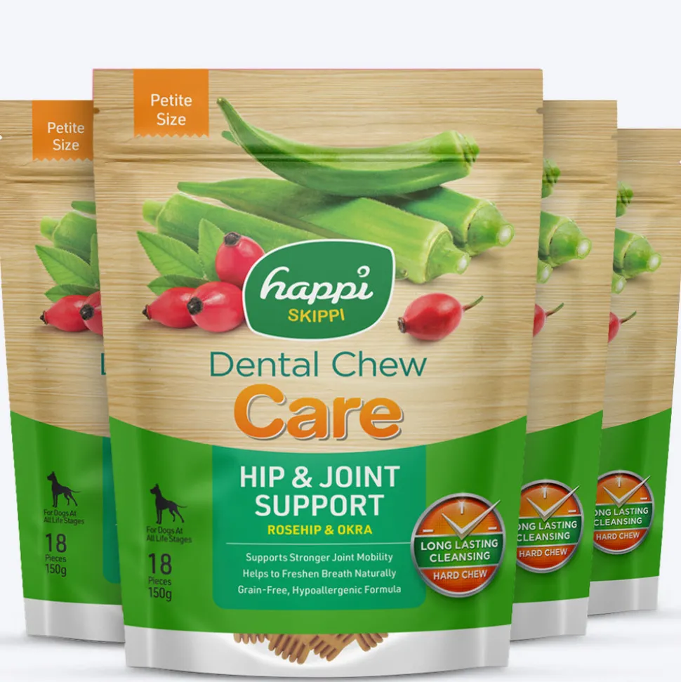 Happi Skippi Dental Chew Care Rosehip & Okra Grain Free Treats For Dog - Petite 2.5 inch - 150 gm