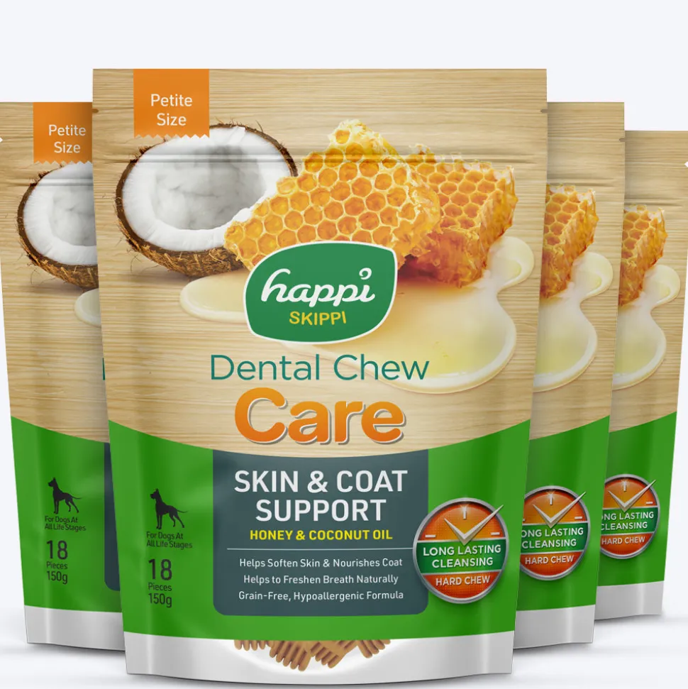 Happi Skippi Dental Chew Skin & Coat Support Honey & Coconut Oil Dog Treat - Petite 2.5 inch - 150 gm