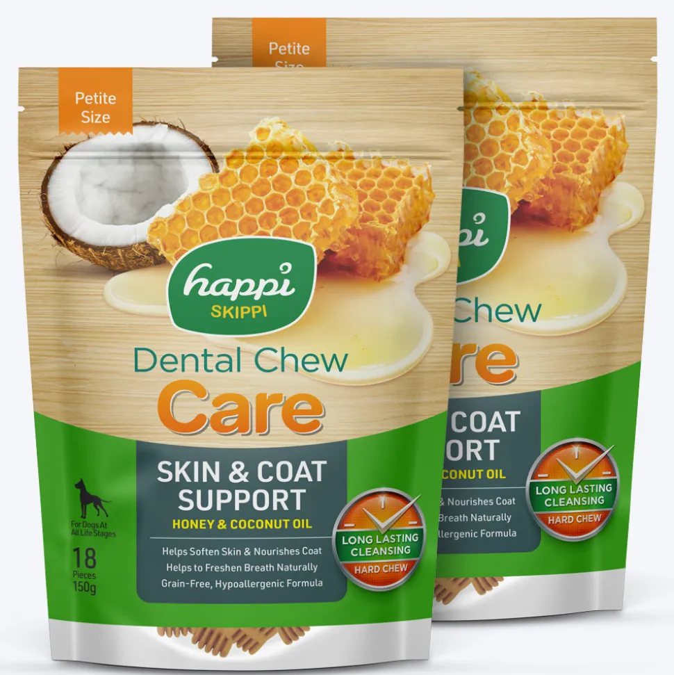 Happi Skippi Dental Chew Skin & Coat Support Honey & Coconut Oil Dog Treat - Petite 2.5 inch - 150 gm