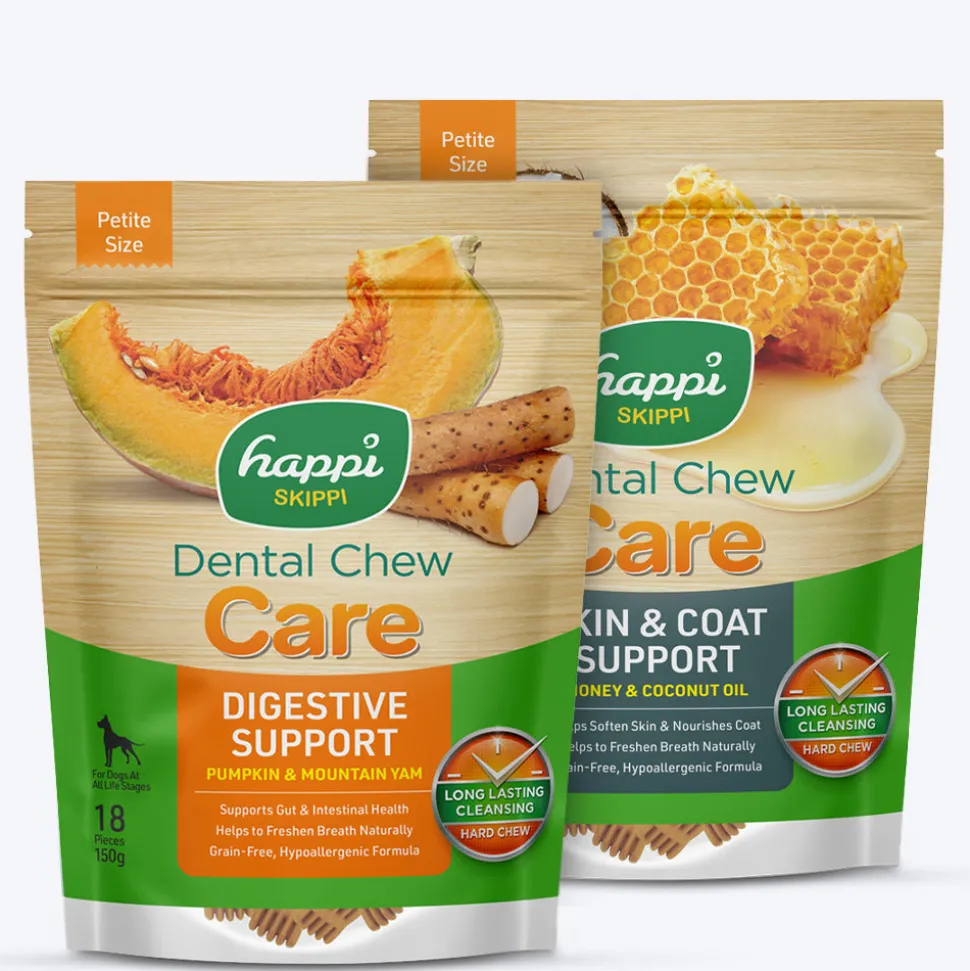 Happi Skippi Petite Dental Chews: Skin, Coat & Digestive Care Treat Combo For Dog- 2.5 inch - (2 x 150g)